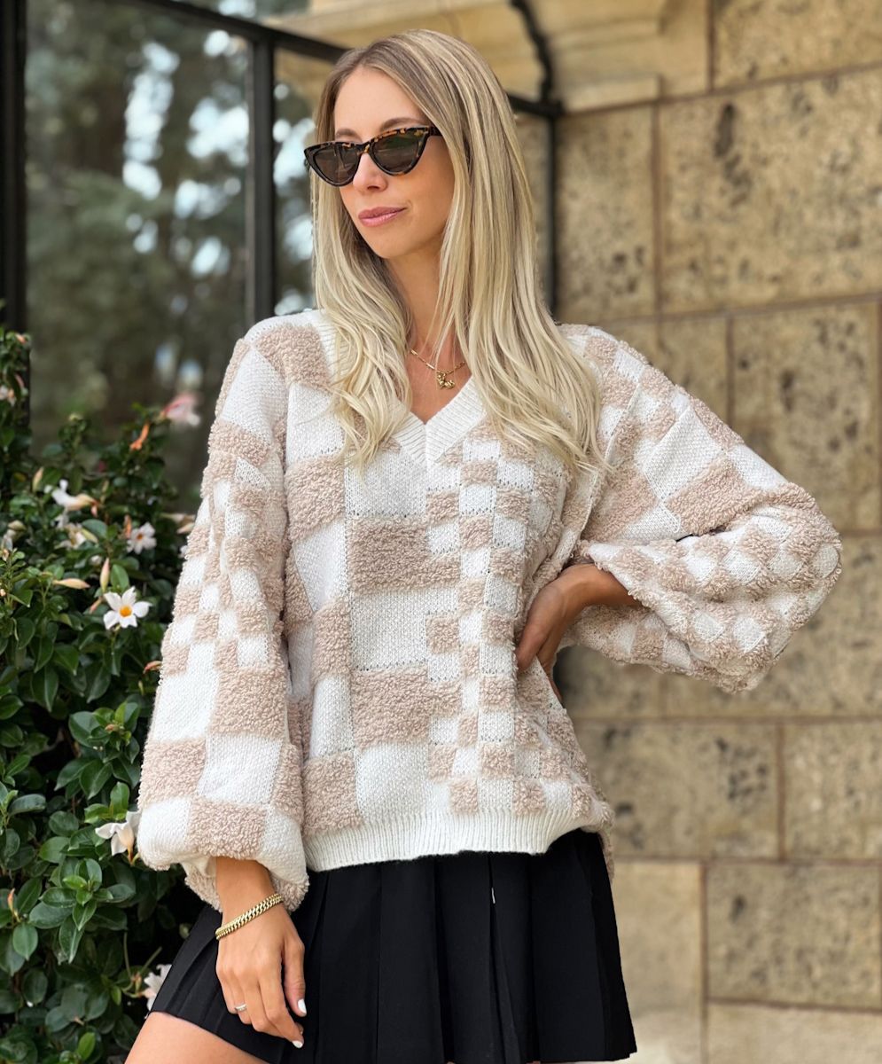 Gros pull cozy à carreaux